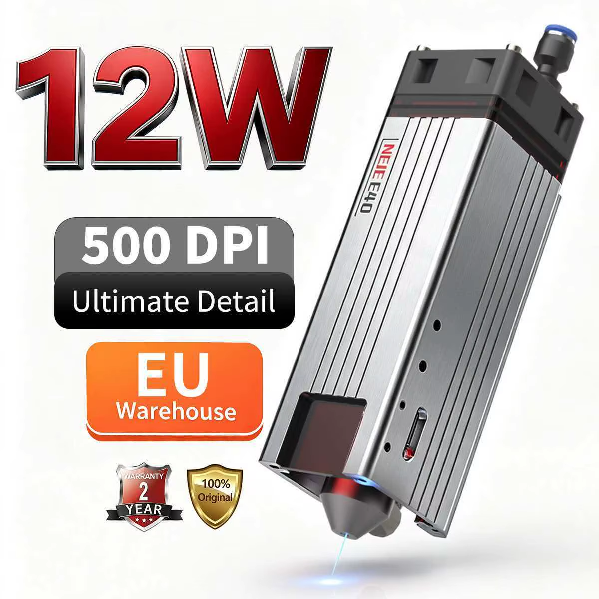 NEJE E40 12W 500DPI Diode Laser Module with Multi-Lens Technology for Stainless Steel Engraving & Precision Cutting